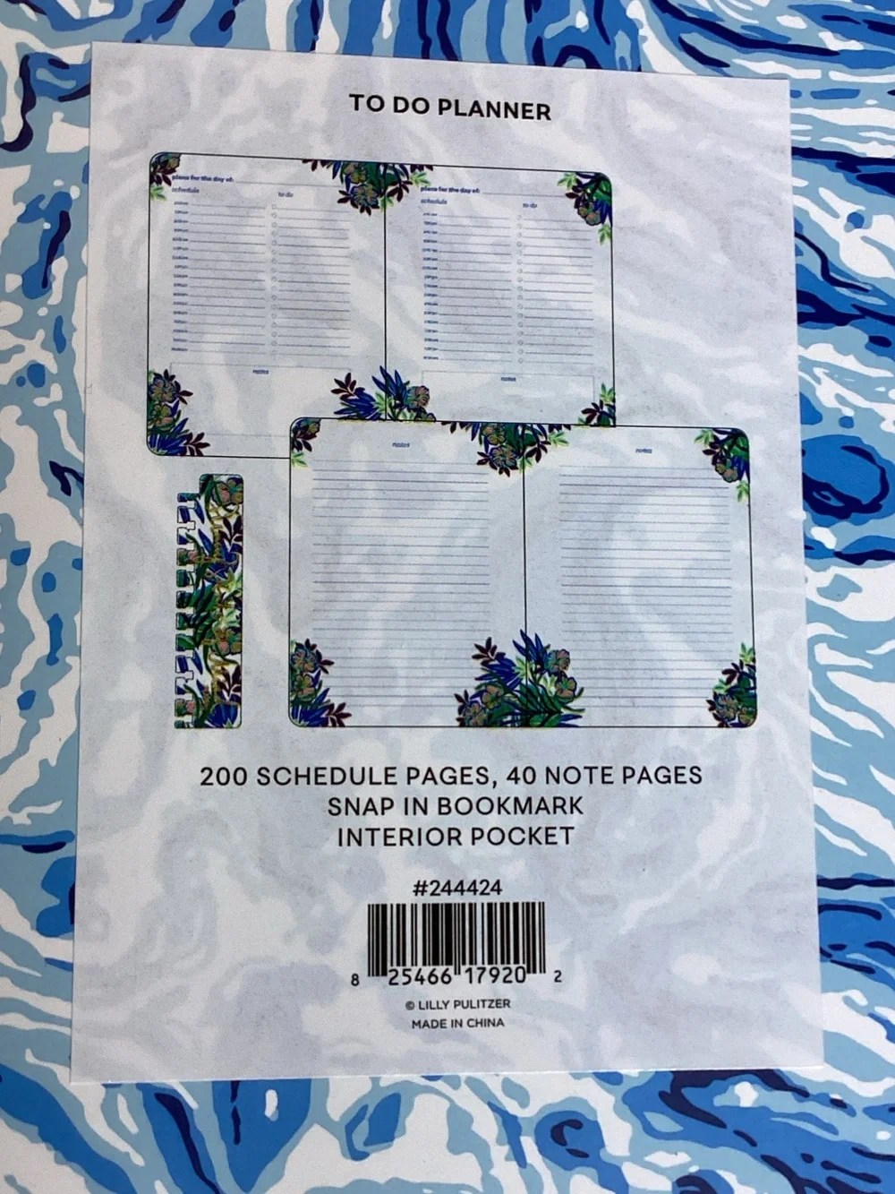 Lilly Pulitzer Blue & White Swirl Spiral To-Do Planner